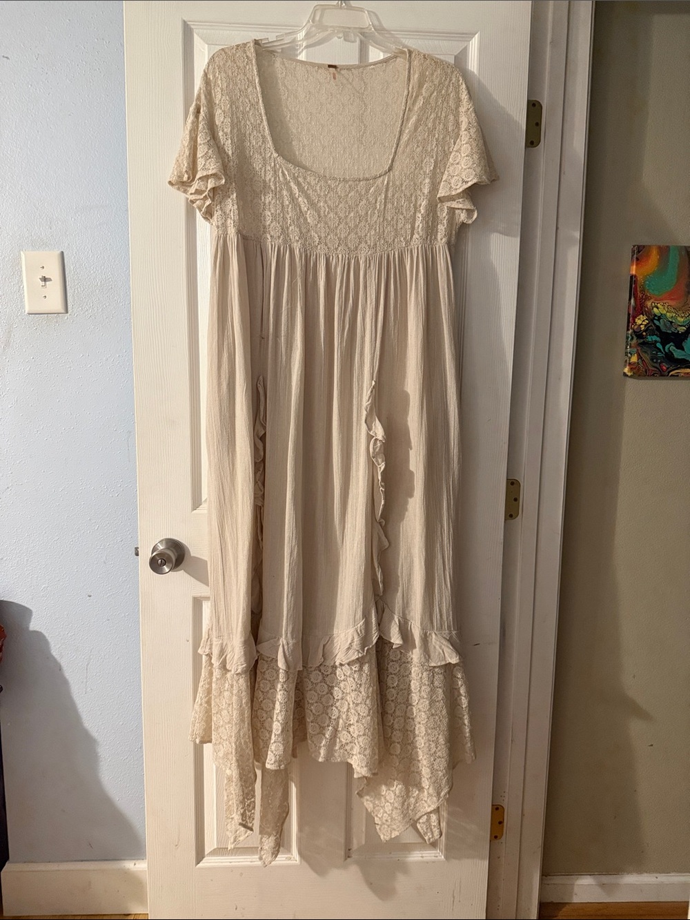 Free People Cream Lace-Trim High-Low Maxi Dress